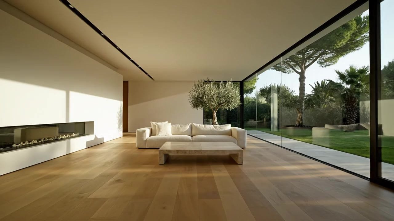 Salón luminoso de una vivienda de Barcelona con las paredes recién pintadas en un blanco cálido.